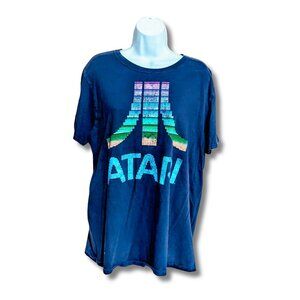 VINTAGE UNISEX ATARI TEE SHIRT UNI BLUE BACKGROUND WITH PURPLE TO GOLD FADE